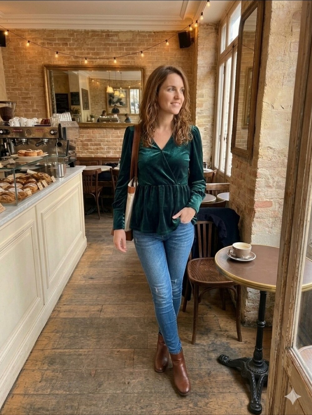 Emerald Green Velvet Womens L Peplum Faux Wrap Tunic Pockets Cocktail Whimsigoth